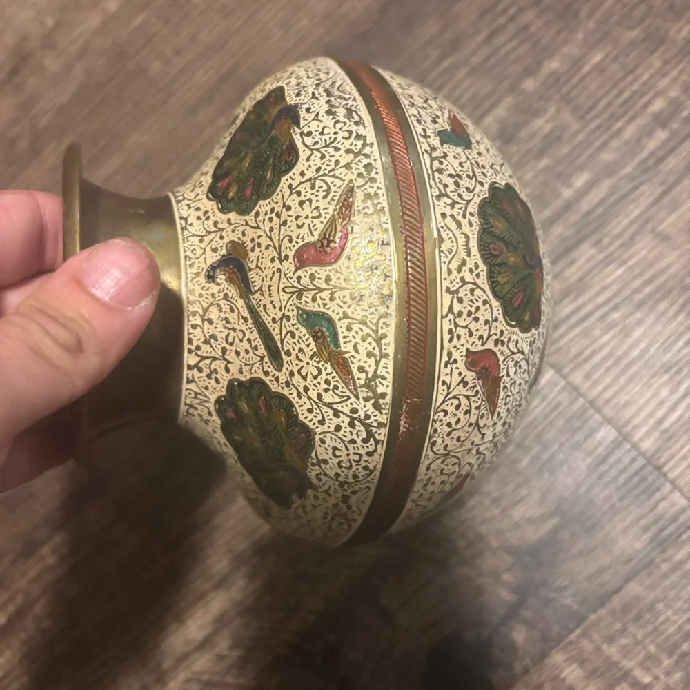 Intricate Brass Vase with Peacock Design